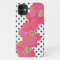 Elegant retro pink watercolor orchids polka dots
