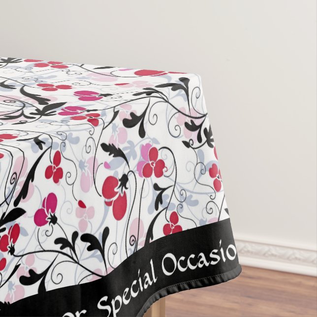 Elegant Retro Red Black Foliage Vines Art Deco Tablecloth (In Situ)