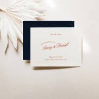 Elegant Retro Red & Deep Blue Save the Date Card