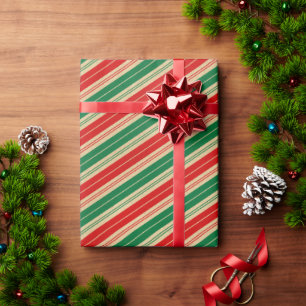 Elegant Retro Red Green Candy Cane Stripes Wrapping Paper