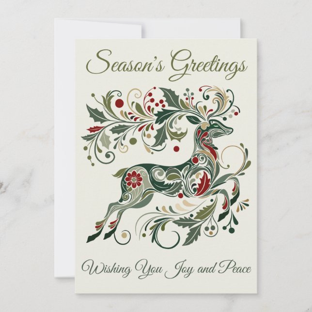 Elegant Retro Reindeer Mint Green Unique Christmas Holiday Card (Front)