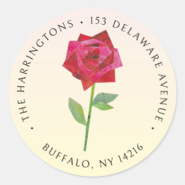 Elegant Retro Rose Hand-Illustrated Return Address Classic Round Sticker