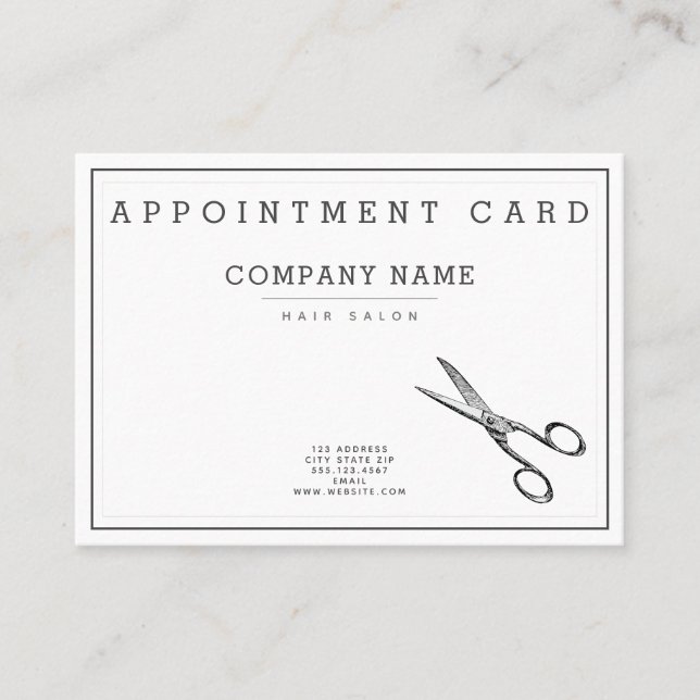 Elegant Retro Scissors  - Hairsalon Appointment Business Card (Front)