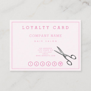 Elegant Retro Scissors Pink Hairsalon Loyalty Business Card