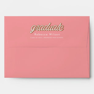Elegant Retro Script Graduation Pink Envelope