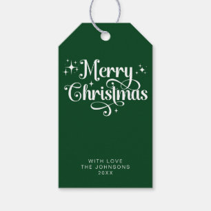 Elegant Retro Script Simple Green Merry Christmas Gift Tags