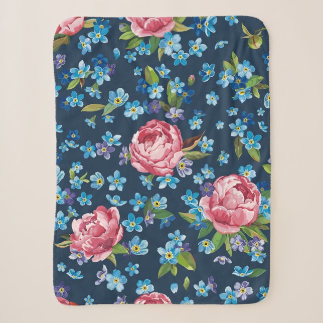 Elegant retro seamless pattern with pink peonies f sherpa blanket (Front)