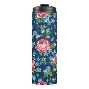 Elegant retro seamless pattern with pink peonies f thermal tumbler