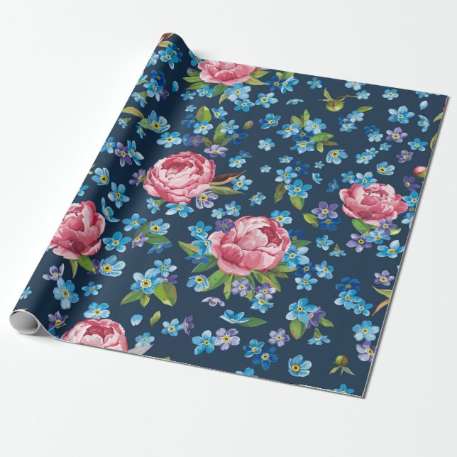 Elegant retro seamless pattern with pink peonies f wrapping paper (Unrolled)