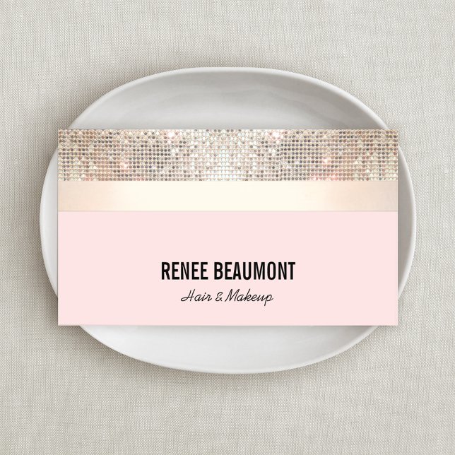 Elegant Retro Sequin Gold and Pink Striped Business Card (Creator Uploaded)