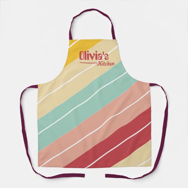 Elegant Retro Striped Personalised Apron (Front)