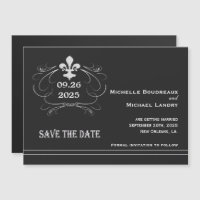 Elegant Retro Style Fleur Save The Date Black