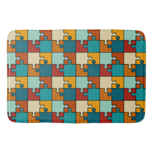 Elegant Retro Sunset Puzzle Pieces Pattern Bath Mat