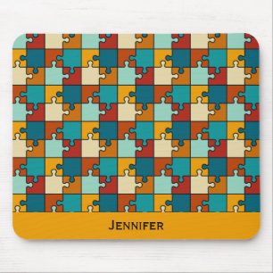 Elegant Retro Sunset Puzzle Pieces Pattern Name Mouse Pad