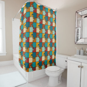 Elegant Retro Sunset Puzzle Pieces Pattern Shower Curtain