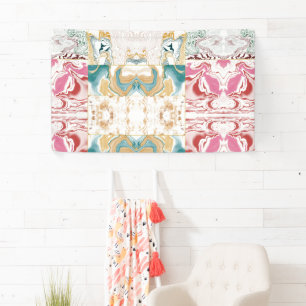 Elegant Retro Teal & Pink Marble Fluid Art Mosaic Banner