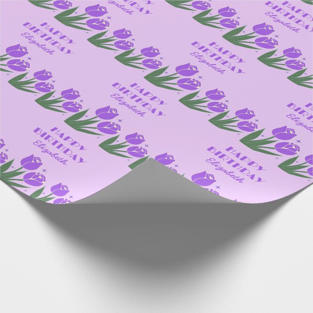 Elegant Retro Tulip Floral Purple Birthday  Wrapping Paper (Corner)