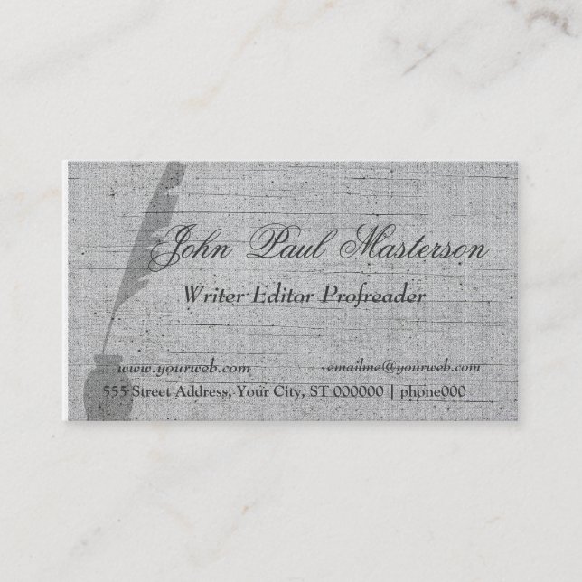 Elegant Retro Vintage Feather Quill Writer Business Card (Front)