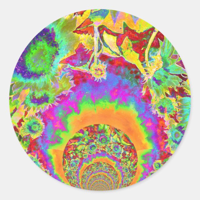 Elegant retro watercolor sunflower fields classic round sticker (Front)