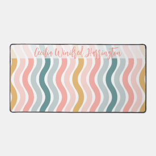 Elegant Retro Wavy Stripes Personalized Desk Mat