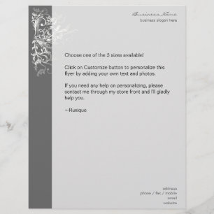 Elegant Retro White Flower Swirls Dark Grey Flyer