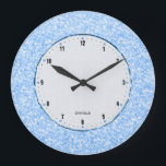 Elegant Retro White Glitter And Sparkles Large Clock<br><div class="desc">Elegant retro light blue glitter and sparkles texture image.</div>