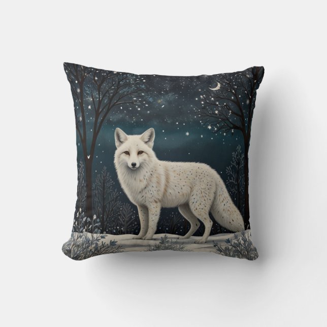 Elegant retro white winter fox cushion (Front)