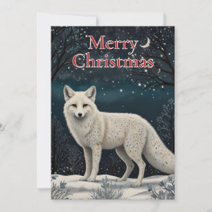 Elegant retro white winter fox holiday card