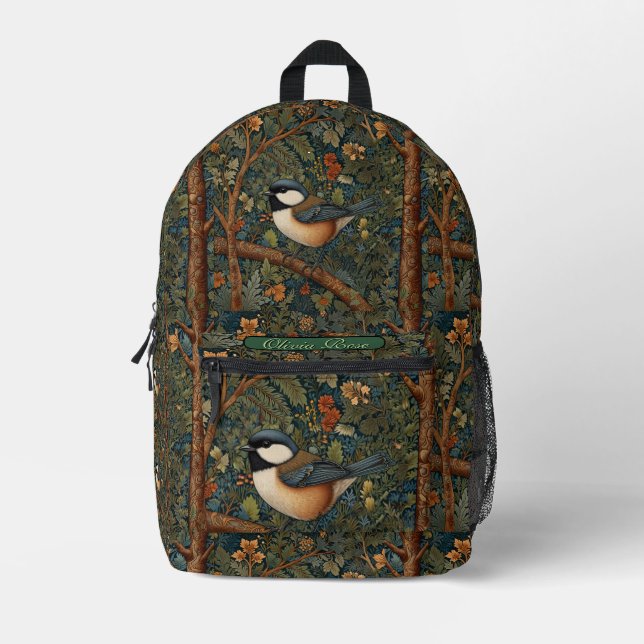 Elegant retro woodland bird  printed backpack (Front)