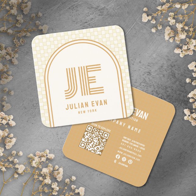 Elegant Retro Yellow Monogram Business Card (Creator Uploaded)