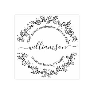 Elegant Return Address Winter Holly Christmas Rubber Stamp