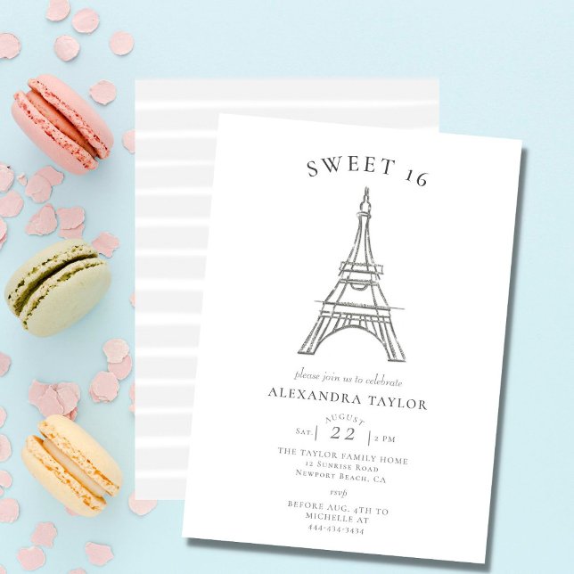 Elegant Rhinestones Eiffel Paris Minimal Sweet 16 Invitation (Creator Uploaded)