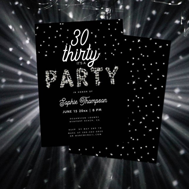 Elegant Rhinestones Glitter Black 30th Birthday Invitation (Creator Uploaded)
