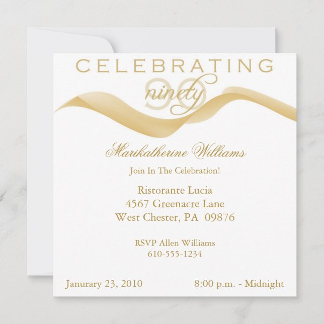 Elegant Ribbon 90th Birthday Party Invitations (Front)