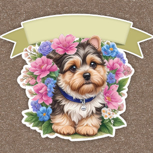 Elegant ribbon, adorable Yorkshire, flowers custom