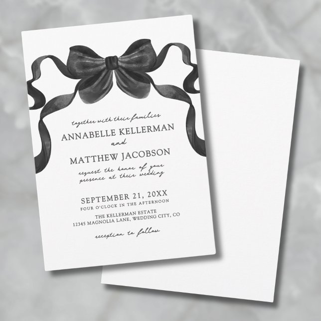Elegant Ribbon Bow Black And White Wedding Invitation (Elegant Ribbon Bow Black And White Wedding Invitation)