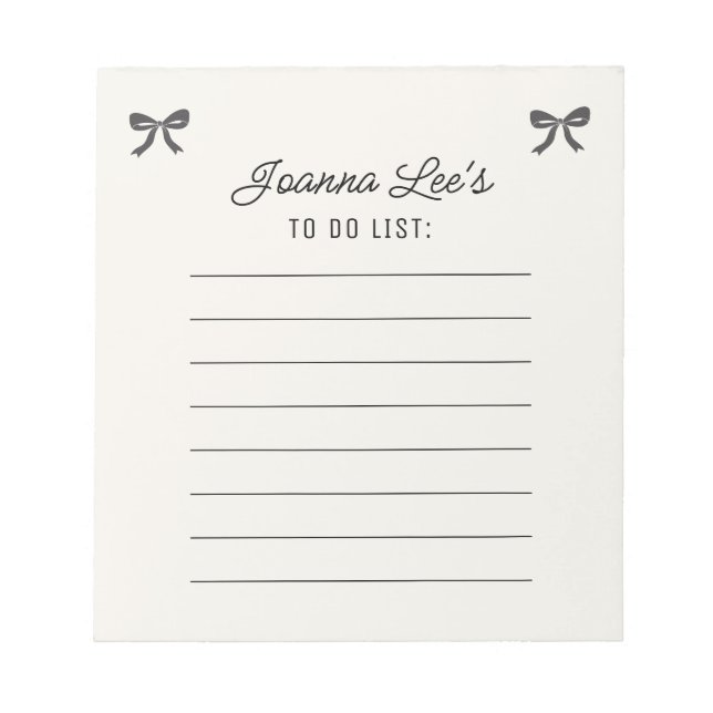Elegant Ribbon Bow Lined Stationery Notepad (Front)