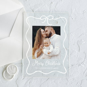 Elegant Ribbon Bow Photo Holiday Card Acrylic Invitations