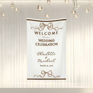Elegant Ribbon & Bow Warm Brown Romantic Wedding Banner