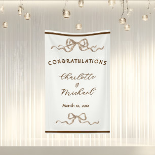 Elegant Ribbon & Bow Warm Brown Romantic Wedding Banner