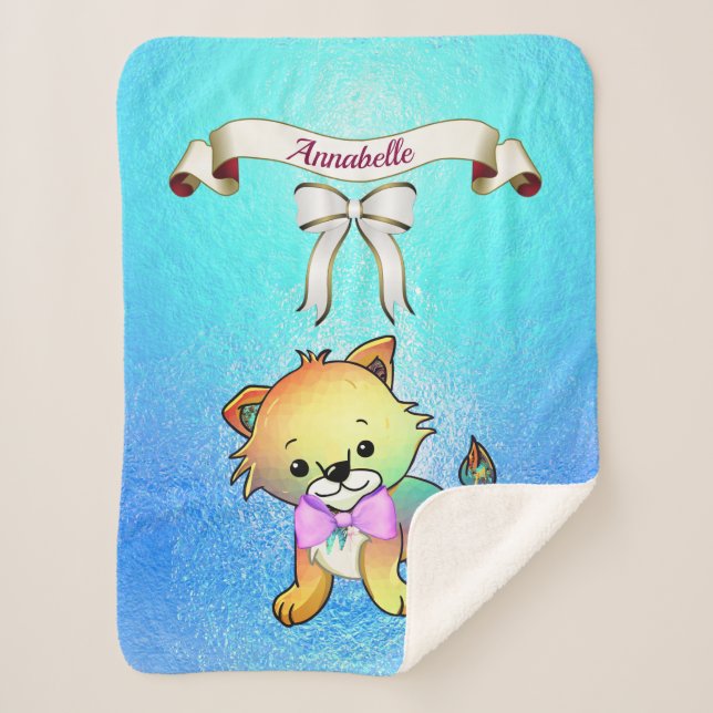 Elegant Ribbon Cartoon Tiger  Name Personalise Sherpa Blanket (Front)