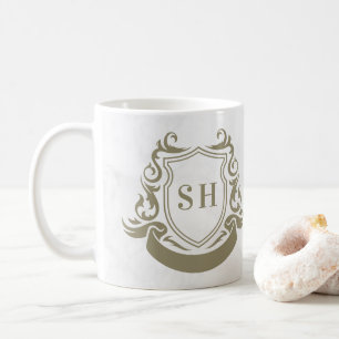 Elegant Ribbon Crest & Initial Monogram Family Coffee Mug