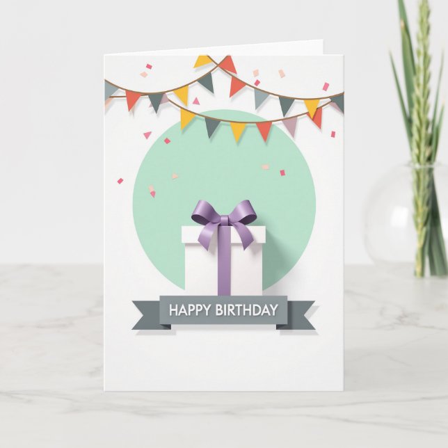 Elegant Ribbon Gift Birthday Card (Front)