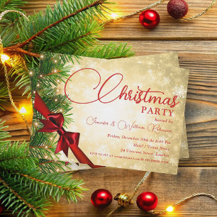 Elegant Ribbon & Pine Gold Xmas Holiday Invitation