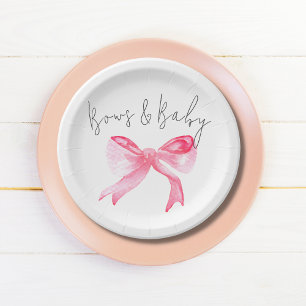 Elegant Ribbon Pink Bows and Baby Girl Baby Shower Paper Plate