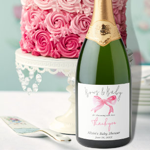 Elegant Ribbon Pink Bows and Baby Girl Baby Shower Sparkling Wine Label