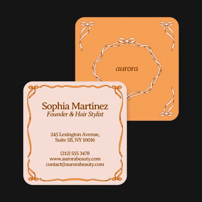 Elegant Ribbon Swirl Decorative Frame Square Business Card (Creator Uploaded)