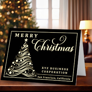Elegant Ribbon Tree Merry Christmas Business Foil Holiday Card