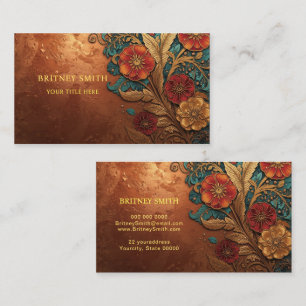 Elegant Rich Copper Patina Metallic gold floral  Business Card