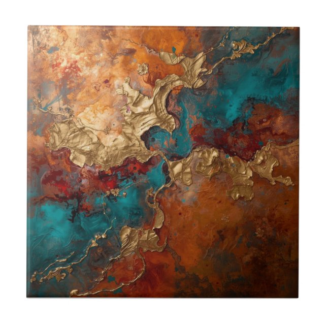Elegant Rich Copper Patina Metallic gold  Tile (Front)
